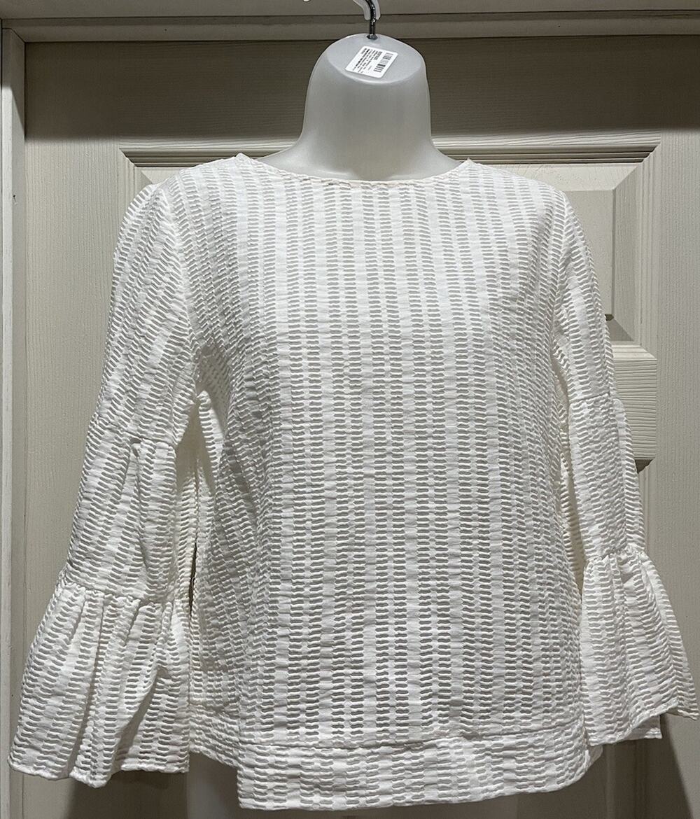 White House Black Market Ivory Knit Stretch 3/4 Bell Sleeve Womens Top Sz S